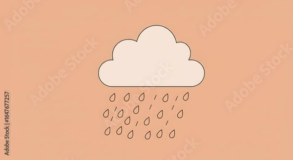 Fototapeta Cloud and raindrop illustration weather concept on peach background