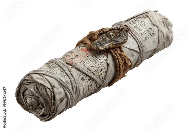 Fototapeta Ancient Wrapped Scroll with Symbols on Transparent Background