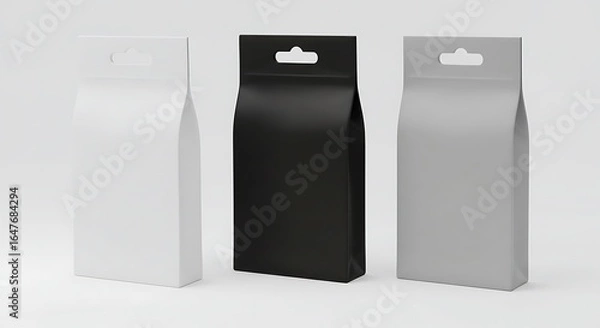 Fototapeta Three versatile retail packaging pouches for various products