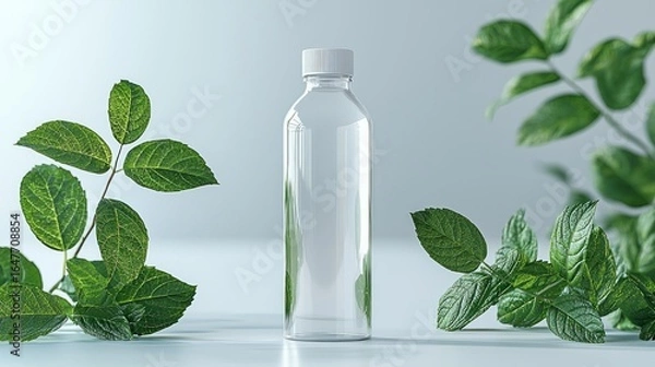 Obraz Clear plastic bottle with fresh leaves