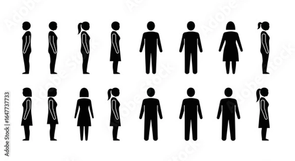 Fototapeta Various male and female figures in profile and back views, showing different clothing styles.