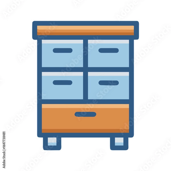 Fototapeta Illustration of a stylized cabinet with drawers for storage in isometric style