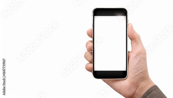 Fototapeta hand showing smartphone with blank screen isolated