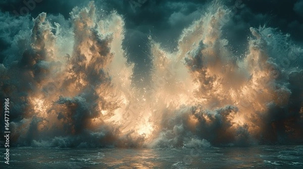 Fototapeta Fiery clouds erupting over a sea