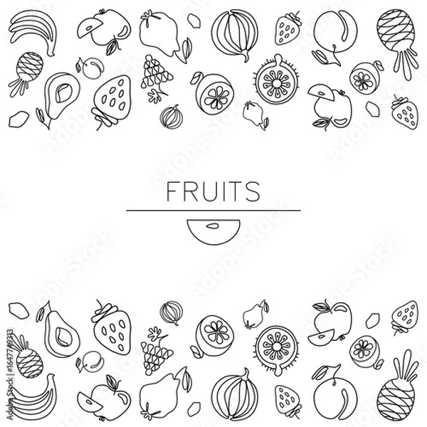 Fototapeta Hand-drawn silhouettes of fruits on a white background. Can be used for postcards, coloring books, packaging, etc. Vector illustration.