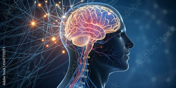 Obraz Blue x-ray of the human brain anatomy, resembling a jellyfish in the sea