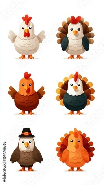 Fototapeta Colorful cartoon birds displayed in a cheerful arrangement for a festive occasion