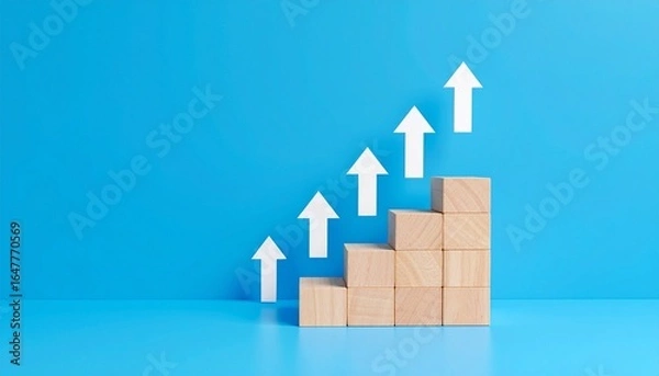 Fototapeta Staircase-shaped blocks and an upward-pointing white arrow