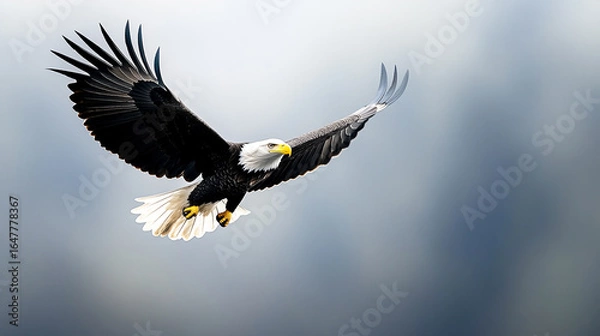 Fototapeta An eagle in flight against a cloudy gray sky. Concept of freedom, power, nature, wildlife.