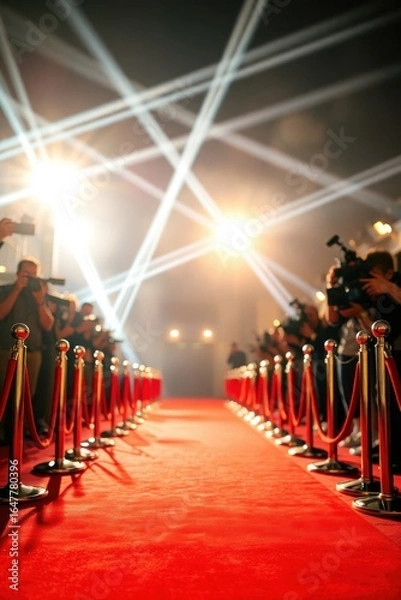 Fototapeta Exclusive Red Carpet Event with Paparazzi and Bright Lights for VIP Guests Arrival
