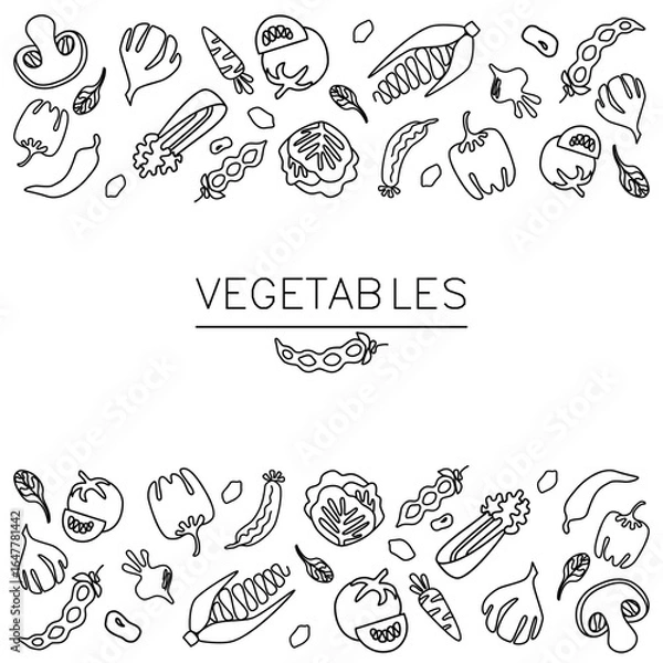 Obraz Vector hand-drawn outlines of vegetables isolated on a white background. Perfect for postcards, coloring books, books, packaging, etc. Vector illustration.