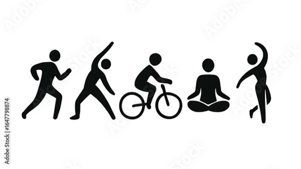 Fototapeta Celebrating active lifestyles with silhouettes of running yoga cycling and on transparent background