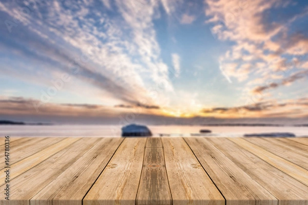 Obraz Wooden table with beach 