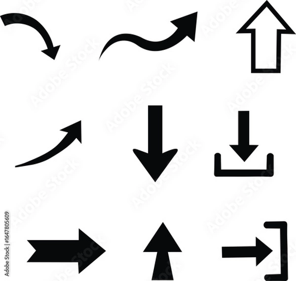 Fototapeta Various arrow and directional icons isolated on white background