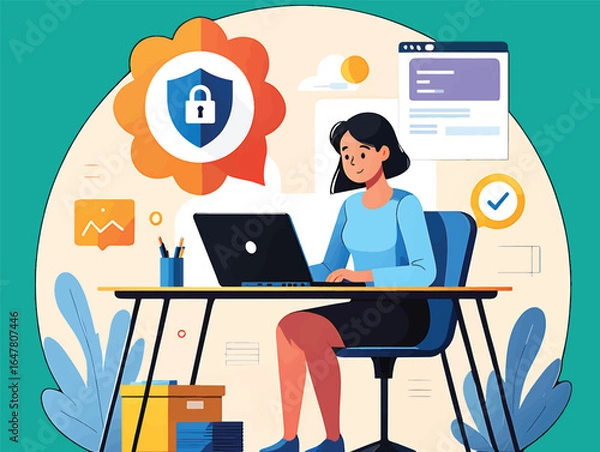 Fototapeta Cybersecurity, Data Protection, and Online Privacy for Women in Tech
