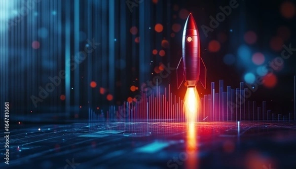 Obraz Accelerated Growth Of Economic And Financial Indicators: Rocket Growth Chart, Fast Growth Bar Chart, And Dynamic Data Rendering