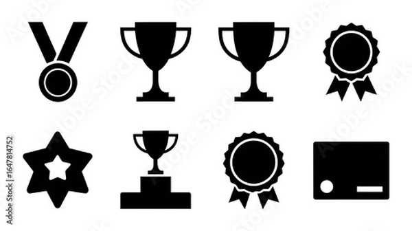 Obraz Celebrating achievements with trophies medals stars and a certificate in on transparent background