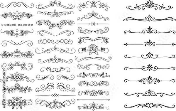 Obraz elegant decorative dividers and ornamental floral borders in black vector design