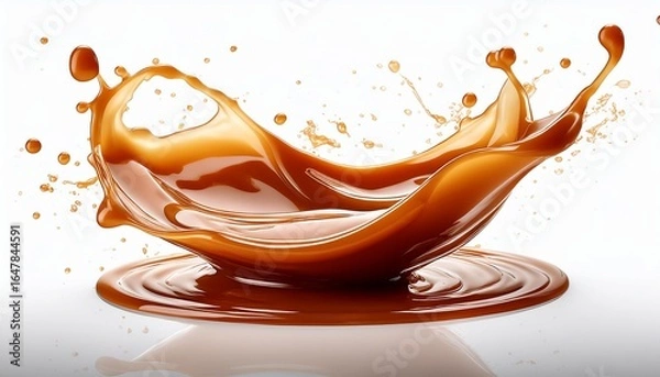 Fototapeta Caramel sauce splash isolated on white background with clipping path
