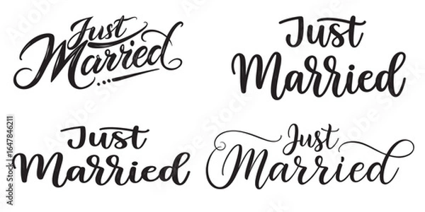 Fototapeta Four Variations of Calligraphic Just Married Text for Wedding Celebrations and Announcements