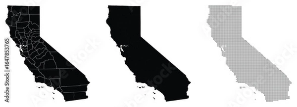 Fototapeta Vector fill, stroke with fill and dotted USA California map
