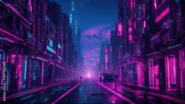 Fototapeta Luminous Cyberpunk Metropolis Bathed in Vibrant Pink and Cyan Neon Glow
