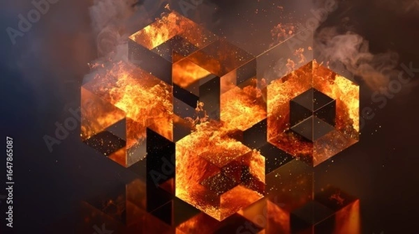 Fototapeta fire in fireplace abstract background