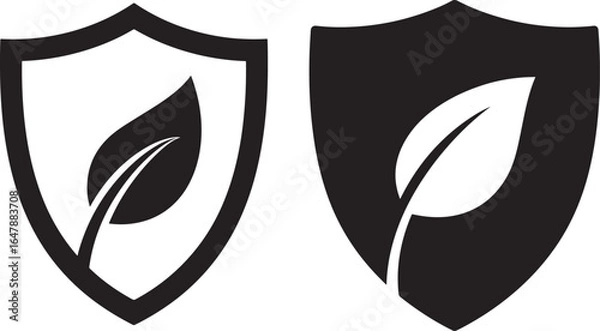 Fototapeta Two shield icons with leaf symbol silhouette