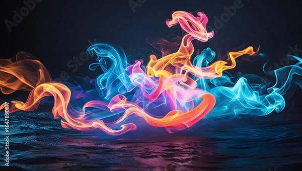 Fototapeta Abstract design of smooth blue fire and smoke flames with a soft, swirling texture on a black background