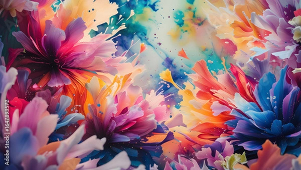 Fototapeta Colorful fractal flowers create a vivid and abstract floral pattern design with a seamless motion texture
