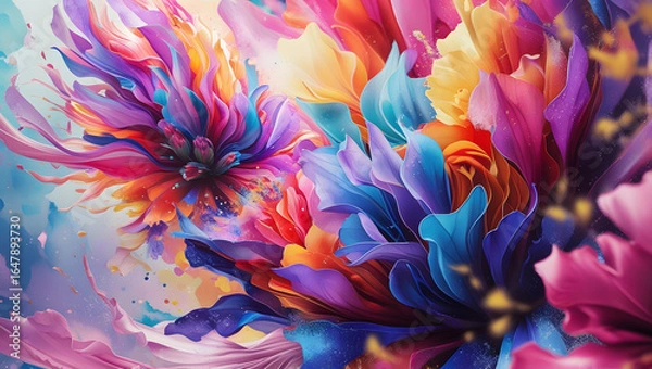 Fototapeta Colorful fractal flowers create a vivid and abstract floral pattern design with a seamless motion texture