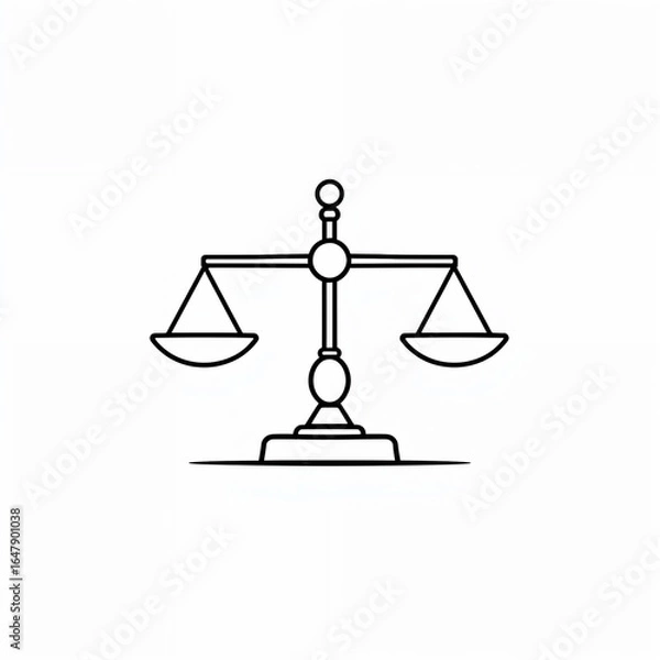 Fototapeta Minimal line art scales of justice on white background symbolizing law and equality with copy space