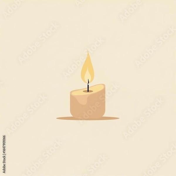 Obraz Burning candle minimal illustration in beige tones symbolizing hope and remembrance with copy space