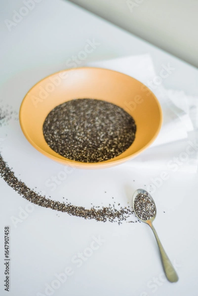 Obraz Healthy breakfast with yogurt, granola and chia seeds.