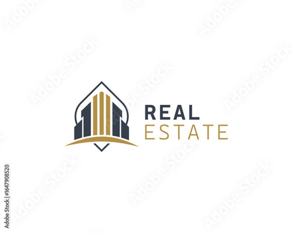Obraz Black Gold Real Estate Logo. Construction Architecture Building Logo Design Template Element
