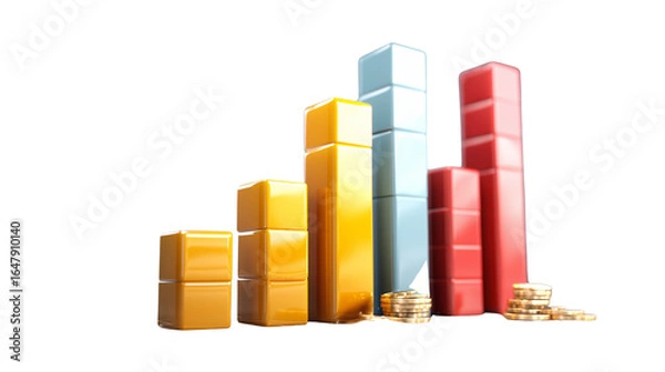 Fototapeta Financial growth bar chart with glossy 3D effect