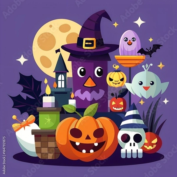 Obraz halloween background with witch and pumpkin