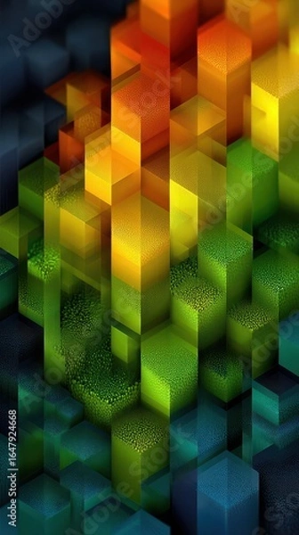 Fototapeta Colorful geometric shapes create a vibrant abstract design with layers and depth showcasing vivid hues of yellow, orange, and green