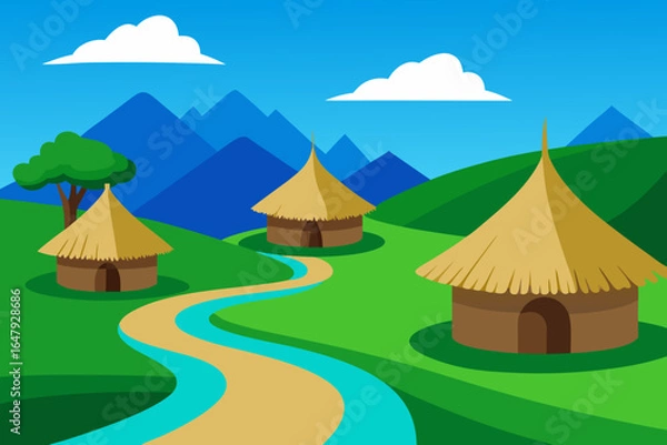 Fototapeta Beautiful village evil vector illustration 