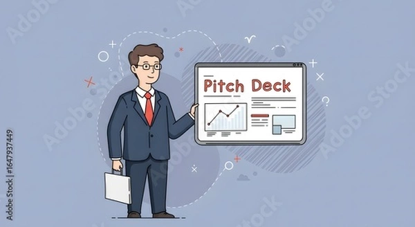 Fototapeta Pitch Deck Presentation Man Explaining Business Strategy Illustration