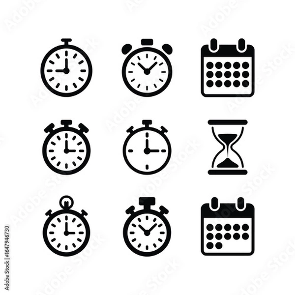 Fototapeta Collection of clock and calendar icons representing time management