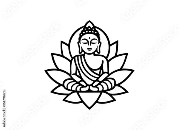 Fototapeta Buddha Lotus Meditation Vector Illustration - Line Art Design