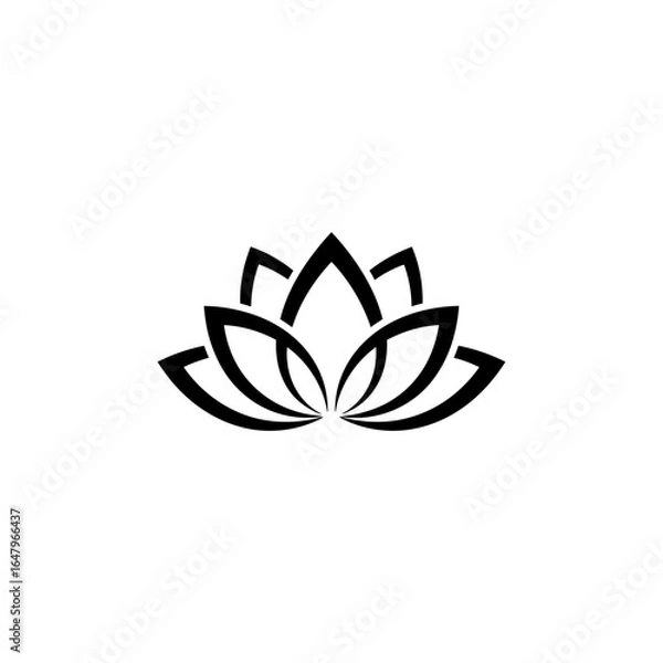 Fototapeta Black and white graphic design of a stylized lotus flower on a white background