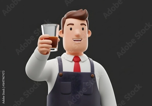 Fototapeta Animated Bartender Toasting Cheerful 3D Character with Drink