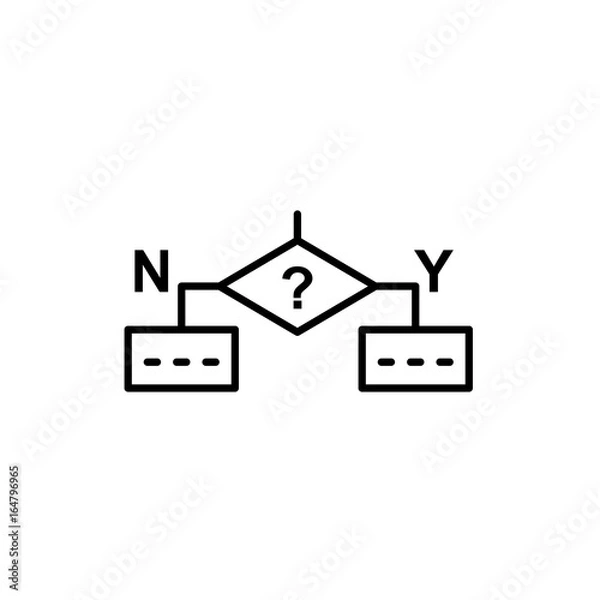 Obraz Line icon picture. Flowchart elements. Desicion point with 2 alternative output process. Editable stroke. Vector illustration.