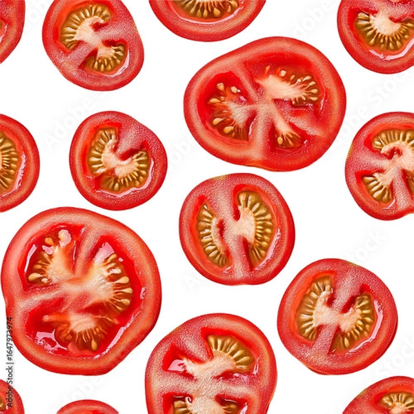 Fototapeta 2D illustration of a tileable pattern of grape tomato slices isolated on a white transparent background