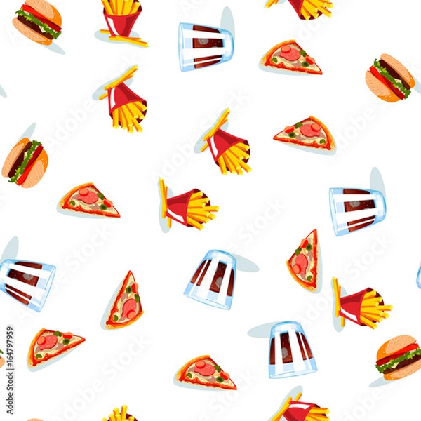 Fototapeta Fast food seamless pattern on white background