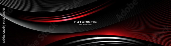 Fototapeta 3D red white lines techno abstract background overlap layer on dark space with waves effect decoration. Modern graphic design element stripes style concept for web, art, flyer, card, or brochure cover