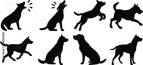 Obraz Vector art of collection of dog silhouettes in various poses and actions, isolated on transparent background