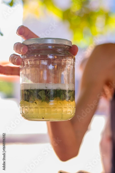 Obraz Making soap from birch leaves, showcasing natural ingredients and a sustainable approach to personal care in a bright, clean setting
